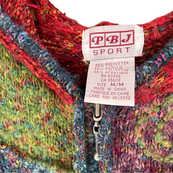 PBJ Sport Y2K Patchwork Zip-up Hoodie Sweater, size M multicolor vintage 80s/90s - Picture 2 of 10